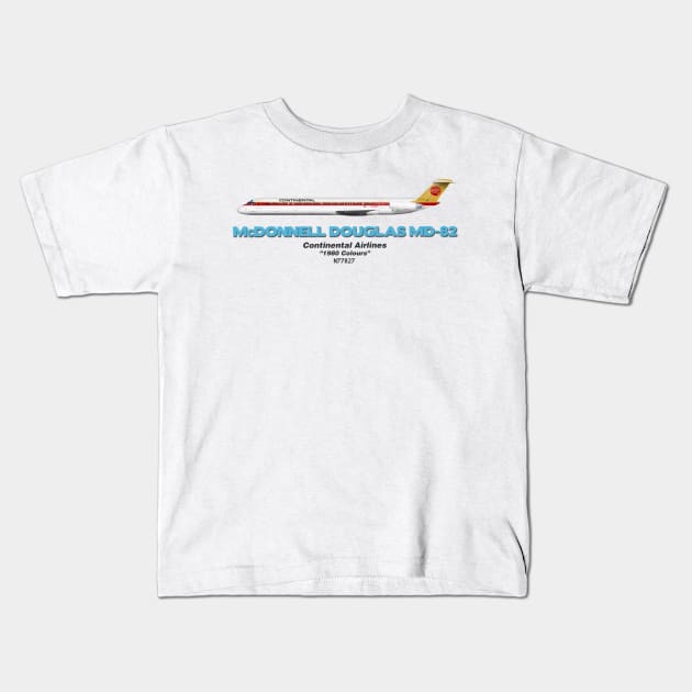 McDonnell Douglas MD-82 - Continental Airlines "1980 Colours" Kids T-Shirt by TheArtofFlying